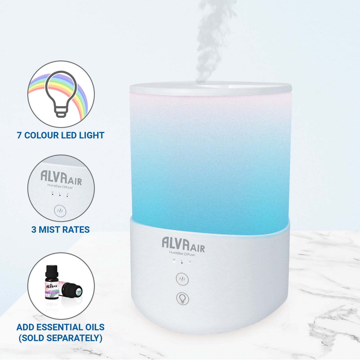 ULTRASONIC HUMIDIFIER DIFFUSER - 2.5L - 7 COLOUR LIGHTS