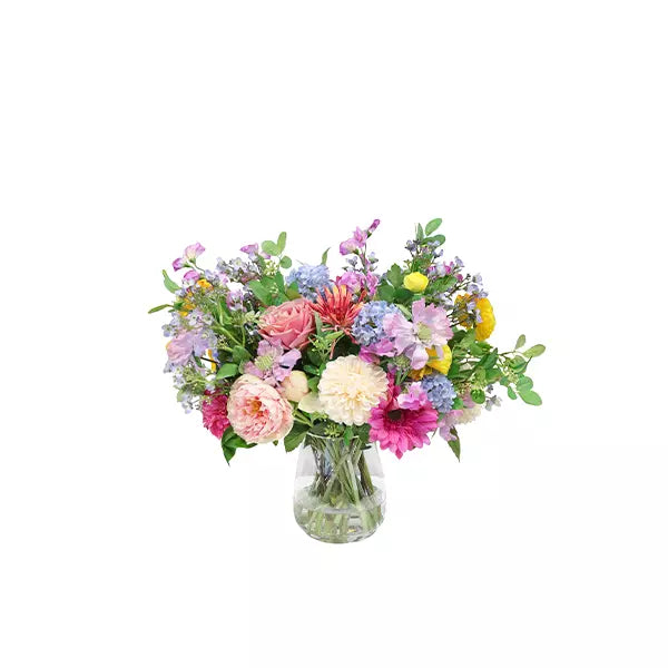 Pompom, Rose and Snowball Arrangement – Mixed 42cm