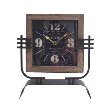 Table Clock - Sleek black frame with wooden box