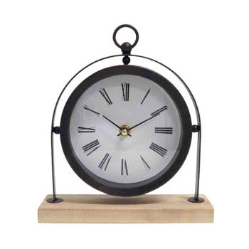 Table Clock - Black with Wooden Base