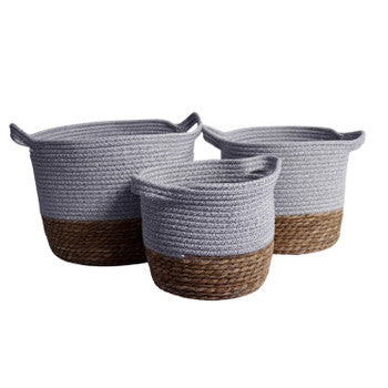 Weaved Baskets Set Of 3 - Thin Black And White Mix Top