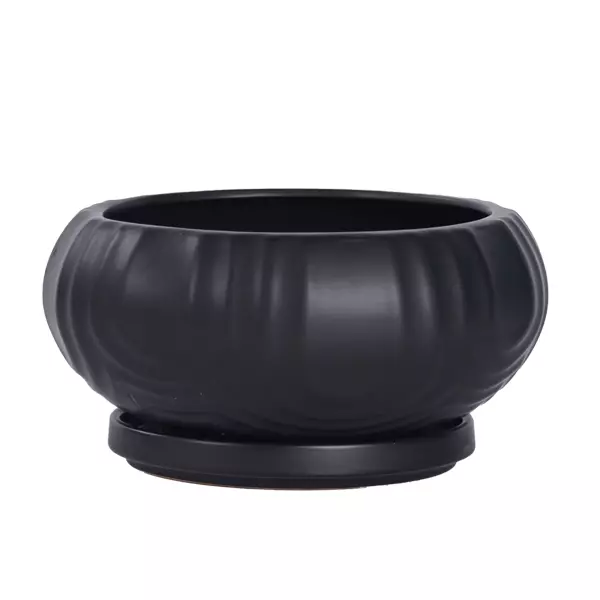 Ceramic Carved Vase – Matte Black 11cm(H)x23cm(W)