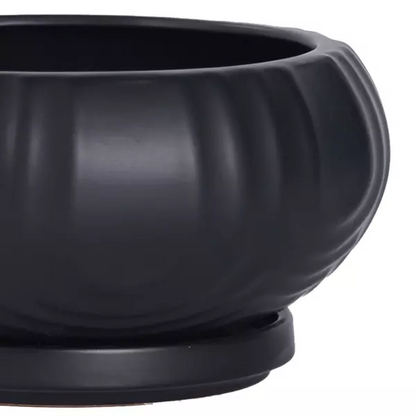 Ceramic Carved Vase – Matte Black 11cm(H)x23cm(W)