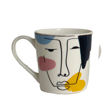 Ceramic Mug - One Line Face And Colour Shapes