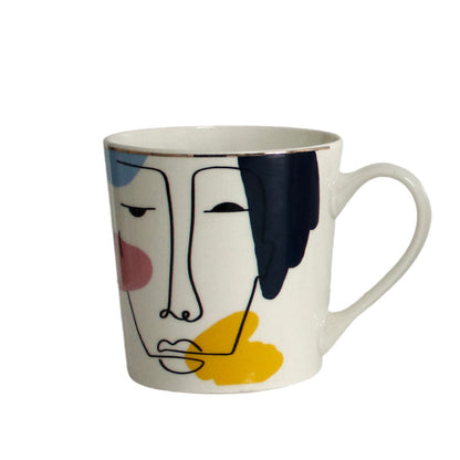 Ceramic Mug - One Line Face And Colour Shapes